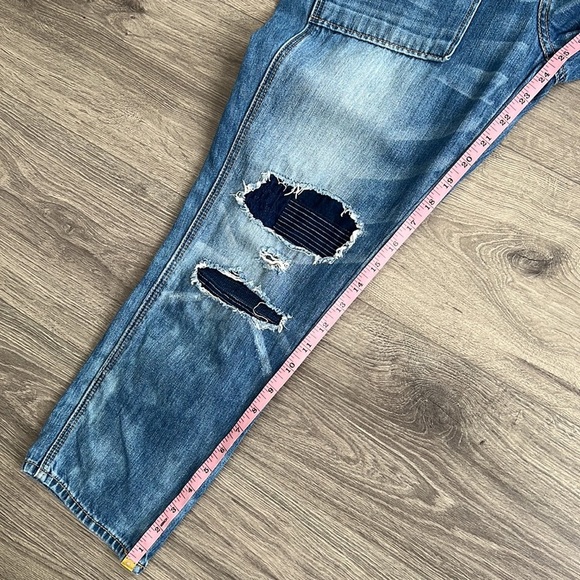 American Eagle Denim Overalls Blue Destroyed Wash Patchwork Women Small Relaxed - Picture 12 of 13